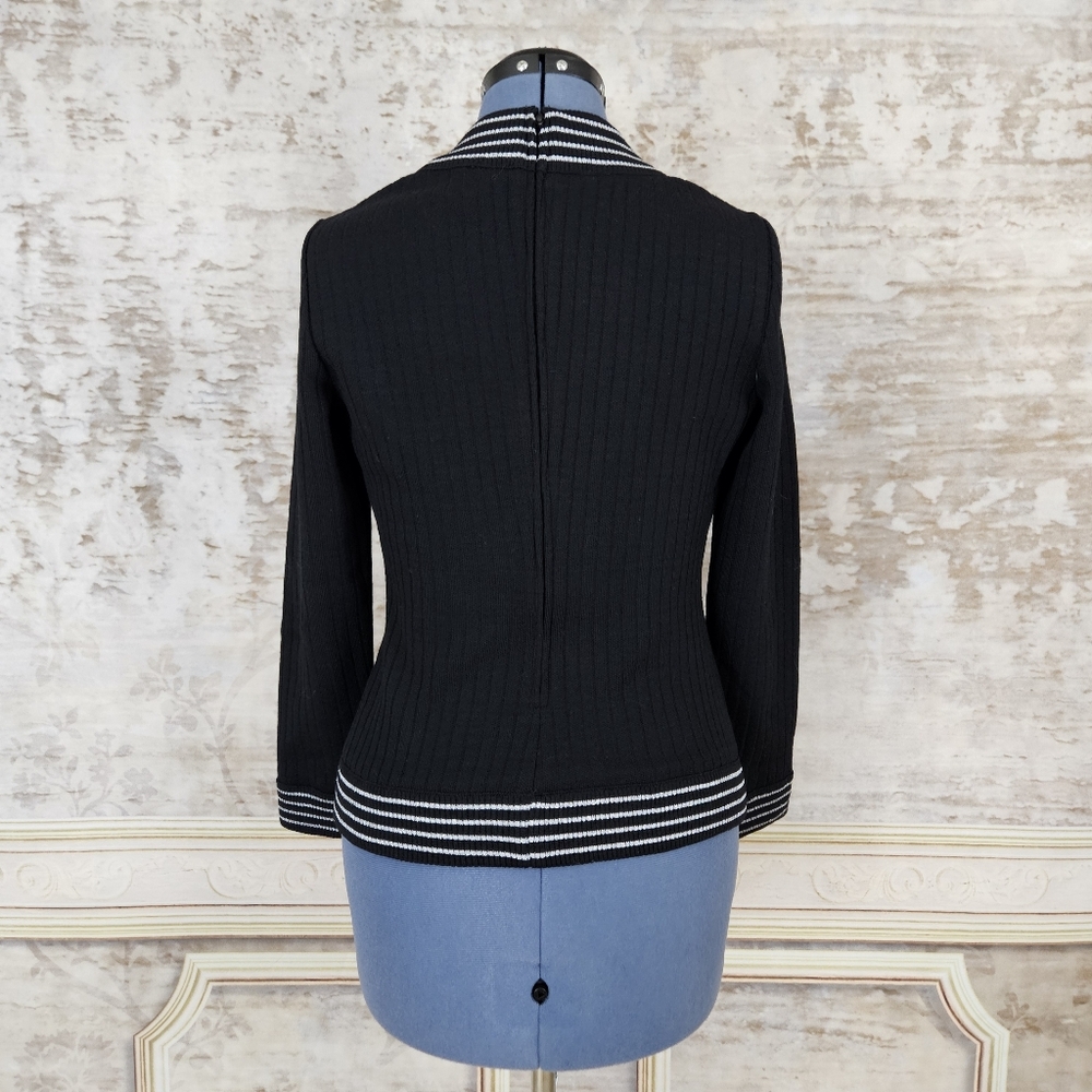 Vintage 1960s Black Pullover S Striped Top Academia Butte Knit Beatnik 1970s - Picture 4 of 7